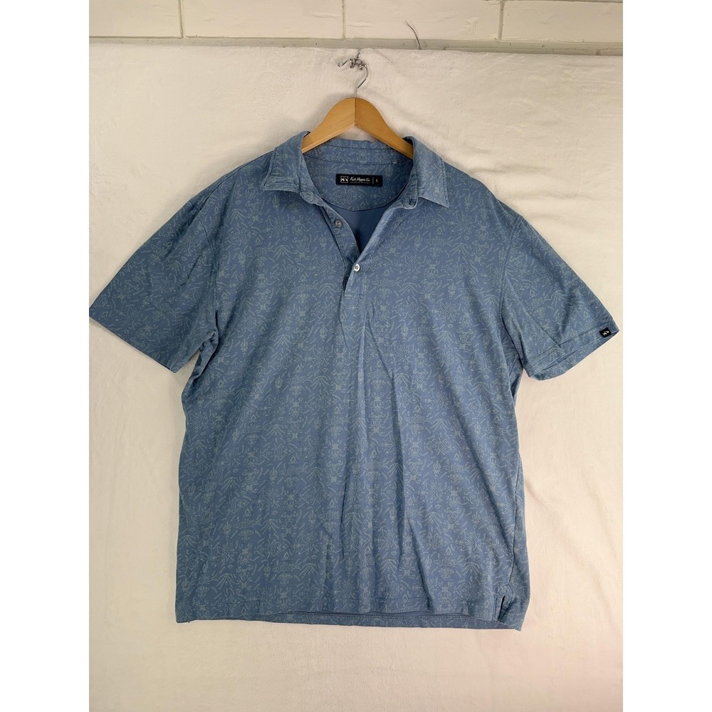 Fish Hippie Polo Shirt Mens Large Blue Patterned Waterside Originals Casual Soft